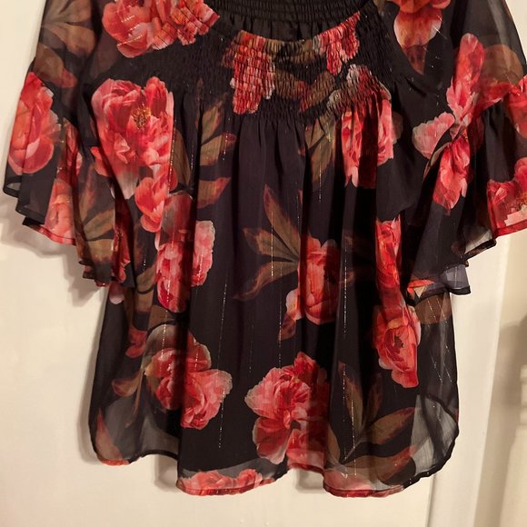 NWOT ANA LINED FLORAL BLOUSE BELL SLEEVE SZ L - Picture 5 of 6